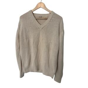 Stanley Blacker Vintage Cream Unisex‎ V-Neck Cotton Ramie Blend Sweater Large